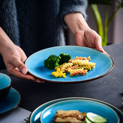 Japanese Blue Ceramic Food Plates Thick Lips Dinner Plate Salad Bowl Saucer Rectangle Dish Fish Plate Dinnerware Set Wholesale