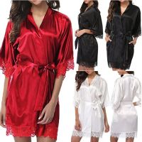 ใหม่ Night gown Robe Lace เสื้อคลุมอาบน้ำ Nightgown halt แขน Night Mini Dress ลูกไม้ชุดนอนเซ็กซี่ dres ประเมินกับเข็มขัด