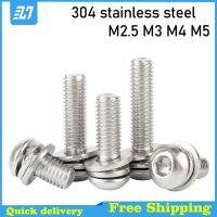 5/10pcs Hex Socket Pan Head Screws Bolts With Washer Flat Spring Wsher 304 Stainless Steel M2 M3 M4 M5 M6 M8