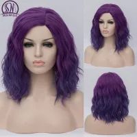 MSIWIGS Woman Purple 22 Colors Cosplay Wig Short Wavy Synthetic Heat Resistant Hair Pink Blonde Ombre Cos Wig