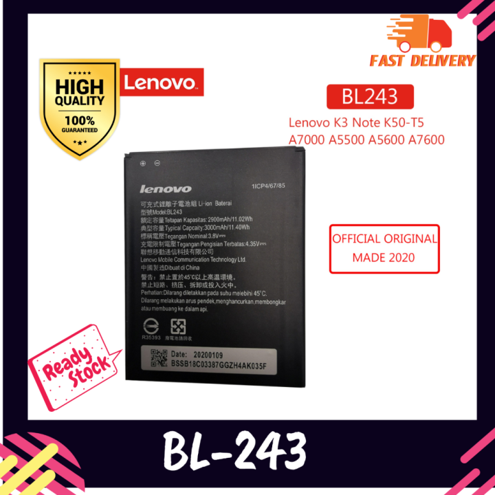 Original BL243 Battery For lenovo K3 Note K50-T5 A7000 A5500 A5600