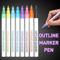 ปากกาเส้นคู่,ปากกามาร์กเกอร์แวววาว8สีปากกาโครงร่างเรืองแสงสำหรับการเขียนบัตรของขวัญ,การวาดภาพ,งานฝีมือศิลปะ DIY