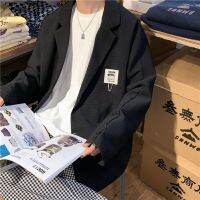 ZZOOI Casual Suit Mens Trend Uniform Blazers Waffle Cloth Sticker Design Jacket Spring Autumn Outer Wear Solid Color Male Clothing