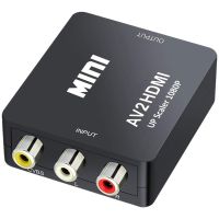 Konverter Audio dan Video Mini AV 3RCA CVBS ke HDMI Adapter Upscaling 720p dan 1080p termasuk kabel pengisian daya USB HITAM