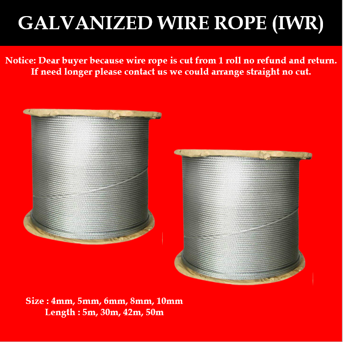 TOYU Gal Steel Cable 4mm10mm IWR (Iorn Wire Rope Core) 30m 50m