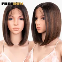 FREEDOM Synthetic Short Bob Lace Wigs 10 inch Straight Ombre Red Wig Hand tied Lace Wigs For Women Heat Resistant Cosplay Wigs Wig  Hair Extensions Pa