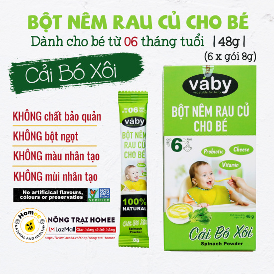 Bột nêm rau cải bó xôi & phô mai dành cho bé ăn dặm vaby 48g 6 x gói 8g - ảnh sản phẩm 1