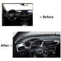 2Pcs Center Console Trim Strips Dashboard Navigation Cover Trim Strips for Audi A6 C7 2012-2018 Accessories Kits Gloss Black Stainless Steel LHD