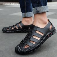 Golden Sapling Summer Shoes Men Classics Genuine Leather Mens Sandals Breathable Beach Flat Leisure Sandals Outdoor Casual Shoe