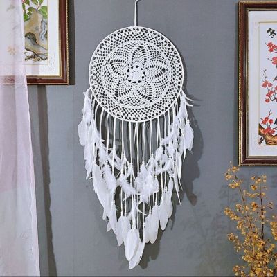 Macrame ที่แขวนผนังสไตล์โบฮีเมียนขนนกจับฝันขนาดใหญ่40ซม. พรมทอแขวนผนังแบบนอร์ดิก Hiasan Kamar สถานที่เลี้ยงเด็กเด็กทารกทำด้วยมือสไตล์โบฮีเมียน