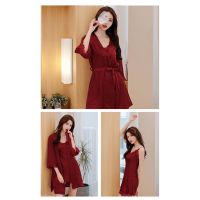 UNLIMON Women Silk Sleepwear Set Long Sleeve Robe Nightdress