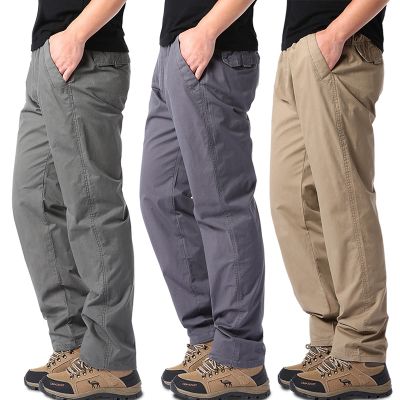 Mens Summer Casual Pants Cotton Thin Style Overalls Elastic Waist Outdoor Sports Loose Work Pants Trend Solid Color Pants
