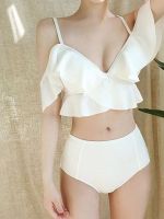 【TAKU Swimsuit】ชุดว่ายน้ำที่เป็นของแข็งสุภาพสตรีเกาหลีแยกนัวเนียปิดไหล่ชุดว่ายน้ำเอวสูง2022ใหม่เซ็กซี่บิกินี่ที่เป็นของแข็งชุดว่ายน้ำผู้หญิงบิกินี่