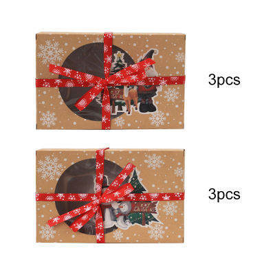 P5u7กระดาษคราฟท์6ชิ้นริบบิ้นช็อคโกแลตลูกกวาดของขวัญอุปกรณ์ปาร์ตี้คริสต์มาส