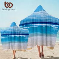 BeddingOutlet Blue Ocean Hooded Towel 3D Print Bath Towel With Hood Sea Microfiber Wearable Summer Beach Blanket 12pcs