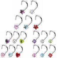 1Pcs Prong Set Zircon Nose Screw Rings Piercing Nose Studs Body Jewelry 20g Star amp;Heart amp;Square