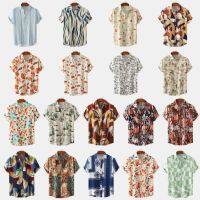 LASGO EBAY2022 summer new mens slim-fit casual short-sleeved shirt youth shirt mens floral shirt