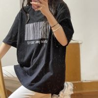 COD DSFERTRETRE Korean Barcode T-shirt Summer Womens Oversize Loose Tee Short-sleeved Loose All-match Blouse