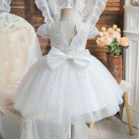 ZZOOI White Lace Princess Costume with Bow for Baptism Wedding Ball Gown Baby Girls Christmas Dress Kids Dresses for Girls Vestidos