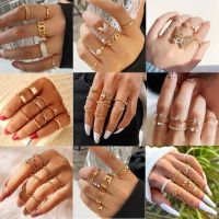 【CC】☂  Set Gold Color Boho Rings Fashion Jewelry Gifts