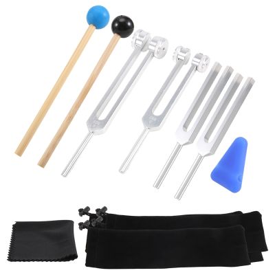 4 Pack Tuning Fork Set(128 Hz,256 Hz,512 Hz,528 Hz)with Tuning Fork Hammer for Sound Healing Sound Vibration Tools