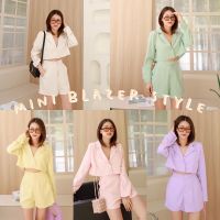 NEW IN!! MINI BLAZER STYLE ??(530฿ฟรีส่ง) ชุดเซทสูทแขนยาวตัวเสื้อครอป มาพร้อมกางเกงขาสั้นเอวสูง สีพาสเทล ป้าย แกรม glam