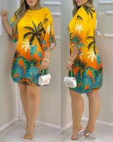 【YF】 Spring Summer African Printed Loose Dress Women Casual Half Sleeve O-Neck Fit Party Beach Wear Club Mini