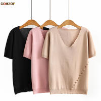 2022 Summer Women Knitting T Shirt Short Sleeve V-Neck Loose Blouse Big Size Tees Shirt Tops Clothing 4XL Roupas Femininas