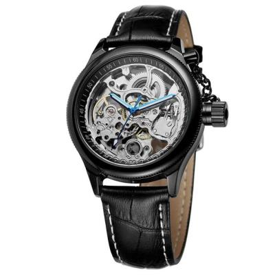 Men39ลำลอง; S นาฬิกาเคสกลมสีดำและหน้าปัดสีน้ำเงินสายหนังสีดำมืออัตโนมัตินาฬิกากลไกวันหยุด