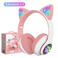 【Undine earphone】แสงแฟลชหูแมวน่ารักหูฟังไร้สายพร้อมไมโครโฟนสเตอริโอเพลงเล่นเกม LED RGB ชุดหูฟังลดเสียงรบกวนสำหรับสาวเด็กของขวัญ