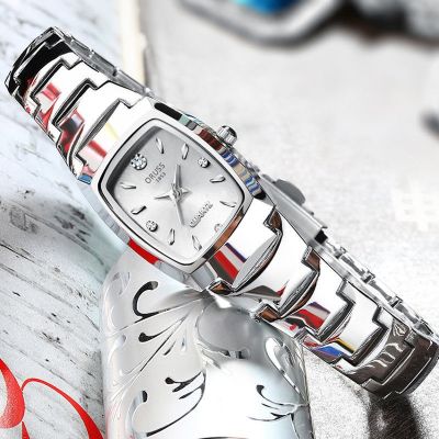 OURSS นาฬิกากลไกอัตโนมัติสำหรับผู้หญิง,นาฬิกาข้อมือแฟชั่นของแท้กันน้ำเรืองแสงสีขาวทองหรูหรา