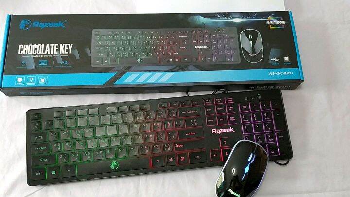 คีบอร์ดมีไฟ-เมาส์มีไฟ-razeak-kmc-8300-ไฟสวยมาก-ชุดคีบอร์ด-เมาส์-keyboard-mouse-combo