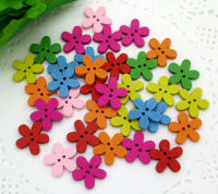 100Pcs Mixed 16x16mm Wood Flower Sewing Buttons For Kids Clothes Scrapbooking Decorative Botones Handicraft DIY Accessories10 Haberdashery