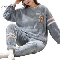 Winter New Plush Womens Pajamas Sets Thick Fleece Pjs Cartoon Bear Sleepwear Velvet Homewear Kawaii Girsl Pijamas Mujer Pyjama