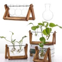 Decoration Planter Vintage Terrarium Tabletop Hydroponic Plant Vases Flower Pot Glass Vase Wooden Frame