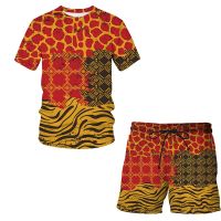 2021 Leopard Pattern New Summer Mens Hip hop Suit 3D-printed Casual Sports Short Sleeve Beach Shorts 2 Piece Set