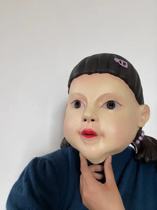 TV Show Squid Game Robot Girl Latex Mask Halloween Party Puppet Doll Head Gifts Cosplay Costume