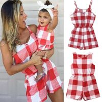 【YF】 Mother Daughter Family Matching Outfits Clothes Plaid Parent-child Dress Baby Girls Mom Romper Fashion Summer Women Kids Costume