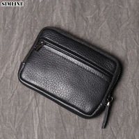 SIMLINE Genuine Leather Coin Purse For Men Women Short Small Zipper Wallet Card Holder Case Coin Pocket Money Bag Male Wallets