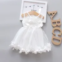 2021 summer new girl fashion hollow lace round neck sleeveless dress solid color birthday dress party skirt suitable for 9 months-3 years old baby