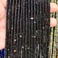 อาเกตดำ Black Agate ทรงกระบอกสั้น 2*4 mm เส้นยาว เกรด A