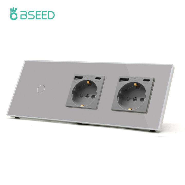 bseed-1-2-3gang-touch-switches-1way-sensor-light-switch-eu-wall-socket-with-usb-type-c-interfaces-glass-panel-blue-backlight