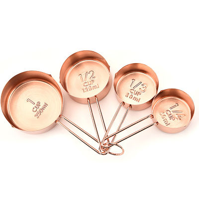 4Pcs Stainless Steel Measuring Cup Rose Gold Portable Hangable Kitchen Supplies Measuring Spoons Set With Scale For Baking