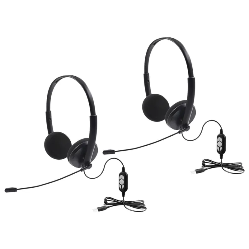 2 Pcs USB Binaural Headset Call Center with Noise Cancelling Mic Volume  Adjustable for Pc Home Office Customer Service 