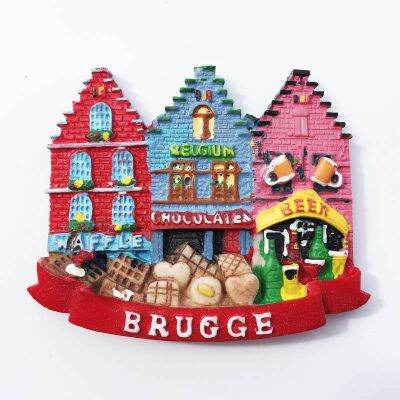 Belgium Bruges Creative Home Decoration Travel Commemorative Handicraft Gift Three-Dimensional Street View Magnet Refrigerator Sticker 【Refrigerator sticker】❖❀⊕