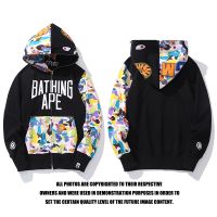 BAPE เสื้อสเวตเตอร์มีฮู้ดผู้ชาย,เสื้อฮู้ดฉลามลายพรางหลากสีเขียวเข้ม M ~ 3XL