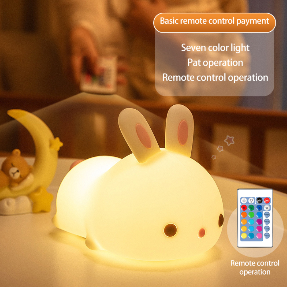 Kids Night Light Multi-Color Changing Cute Animal Silicone Lamps with Touch Sensor Pink Rabbit Portable Baby LED Pat Light Decor for Children Toddles Girls’ Rooms Christmas Birthday Gift 