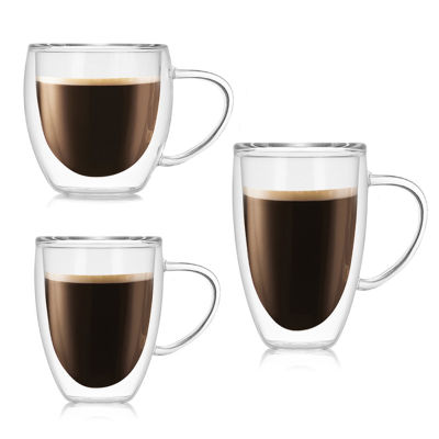 Sanwood®250/350/450Mlทนความร้อนได้ชั้นแขวนแก้วคู่ถ้วยชากาแฟสำนักงานแก้ว