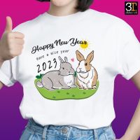 เสื้อปีใหม่ (ลาย HAPPY NEW YEAR กระต่าย2) ผ้าไมโคร ใส่สบาย พร้อมส่ง