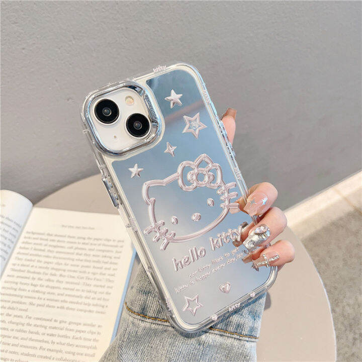 กระจกเงา-pentagram-star-case-สำหรับ-iphone14promax-silver-bead-bracelet-case-สำหรับ-iphone13pro-case-กระจกแต่งหน้าแฟชั่นสำหรับ-iphone11-น่ารัก-hello-kitty-case-สำหรับ-iphone12promax